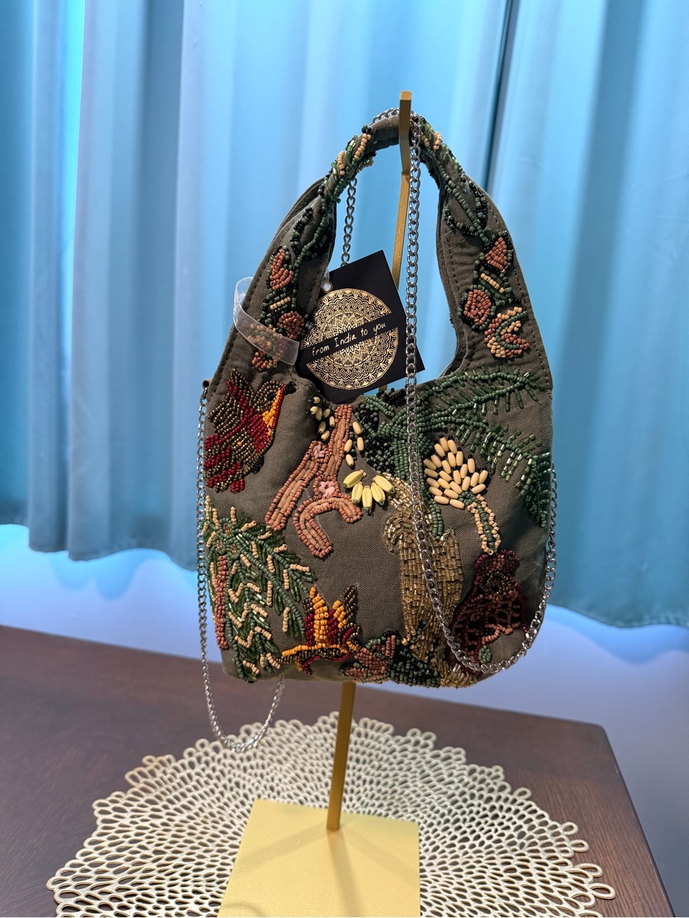 From India To You NWT Hand-Beaded Floral Shoulder Bag Crossbody